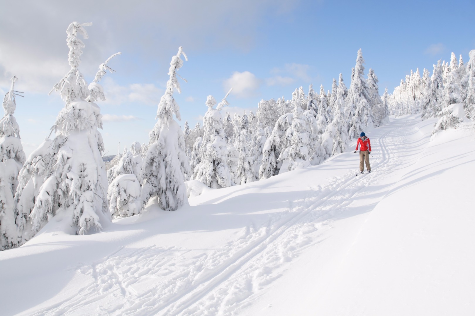 man skiing down snow covered slope